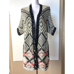 Carol Anderson By Invitation Tweed Long Cardigan Sweater Button Up Womens S